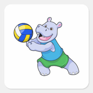 Hippo as Volleyball player with Volleyball Square Sticker
