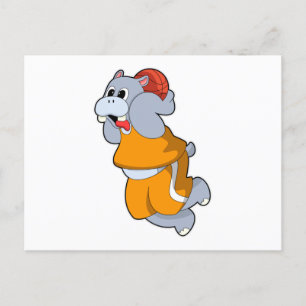 Hippo at Basketball Sports Postcard