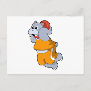 Hippo at Basketball Sports Postcard