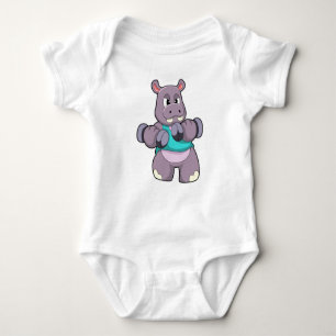 Hippo at Bodybuilding with Dumbbells Baby Bodysuit