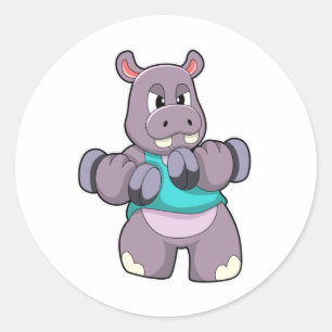 Hippo at Bodybuilding with Dumbbells Classic Round Sticker