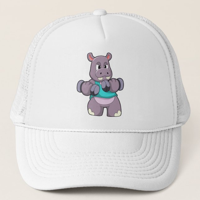 Hippo at Bodybuilding with Dumbbells Trucker Hat (Front)