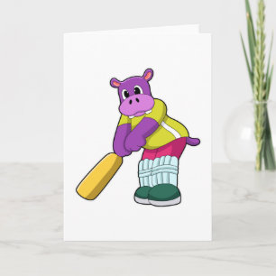 Hippo at Cricket with Cricket bat Card