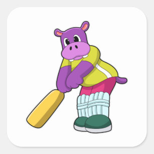 Hippo at Cricket with Cricket bat Square Sticker