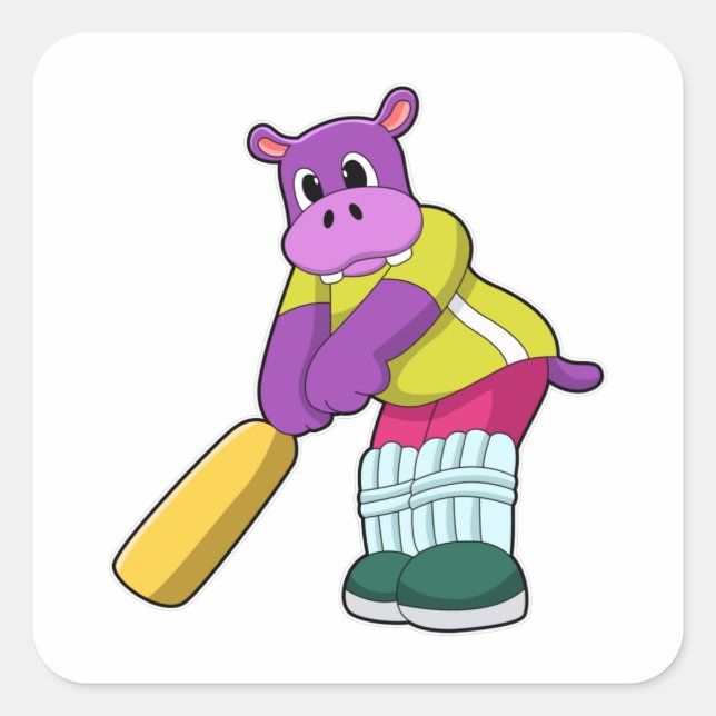 Hippo at Cricket with Cricket bat Square Sticker (Front)