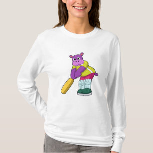 Hippo at Cricket with Cricket bat T-Shirt