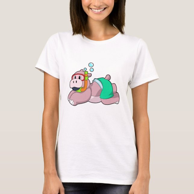 Hippo at Diving with Snorkel T-Shirt (Front)
