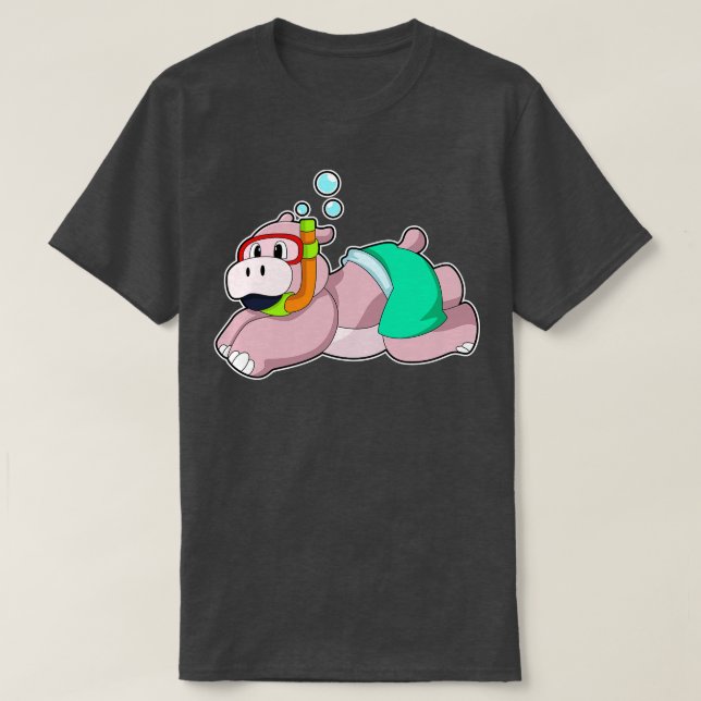 Hippo At Diving With Snorkel  T-Shirt (Design Front)