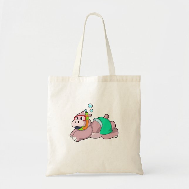 Hippo at Diving with Snorkel Tote Bag (Front)