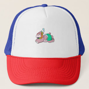 Hippo at Diving with Snorkel Trucker Hat