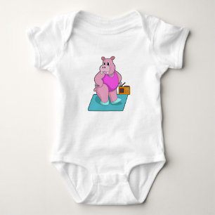 Hippo at Fitness with Radio.PNG Baby Bodysuit