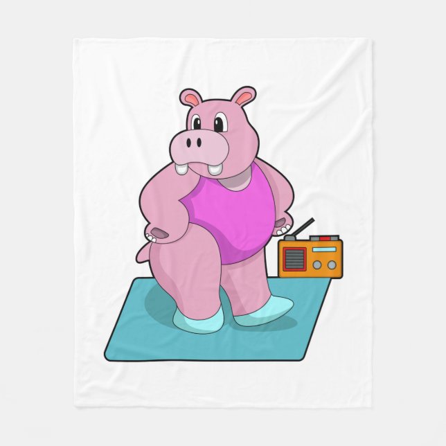 Hippo at Fitness with Radio.PNG Fleece Blanket (Front)