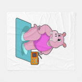 Hippo at Fitness with Radio.PNG Fleece Blanket (Front (Horizontal))