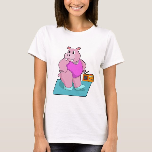 Hippo at Fitness with Radio.PNG T-Shirt (Front)