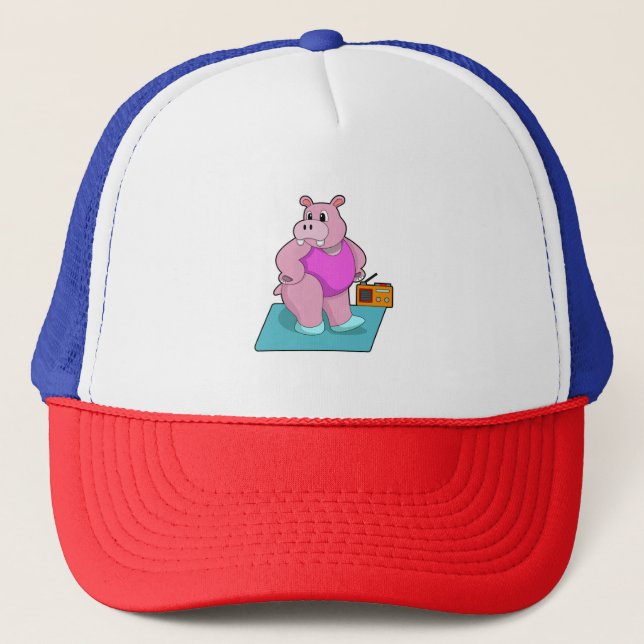 Hippo at Fitness with Radio.PNG Trucker Hat (Front)