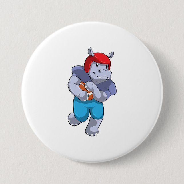 Hippo at Football Sports 7.5 Cm Round Badge (Front)