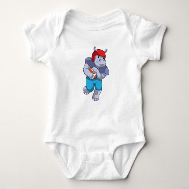 Hippo at Football Sports Baby Bodysuit (Front)