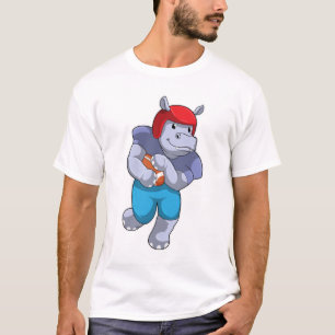Hippo at Football Sports T-Shirt