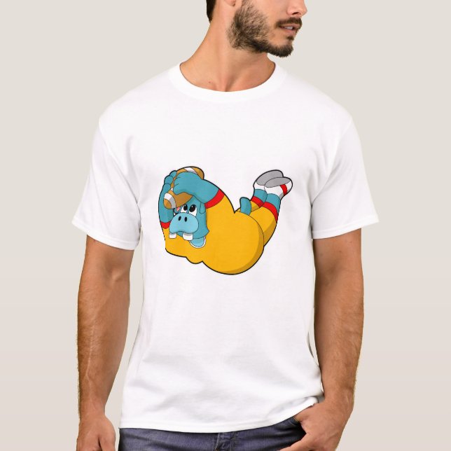 Hippo at Football Sports T-Shirt (Front)