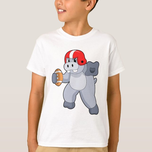 Hippo at Football Sports T-Shirt (Front)