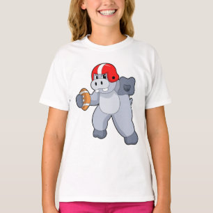 Hippo at Football Sports T-Shirt