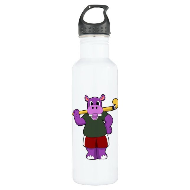 Hippo at Hockey with Hockey bat 710 Ml Water Bottle (Front)