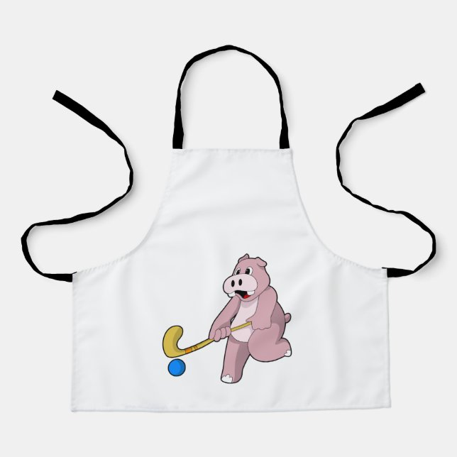 Hippo at Hockey with Hockey bat Apron (Front)