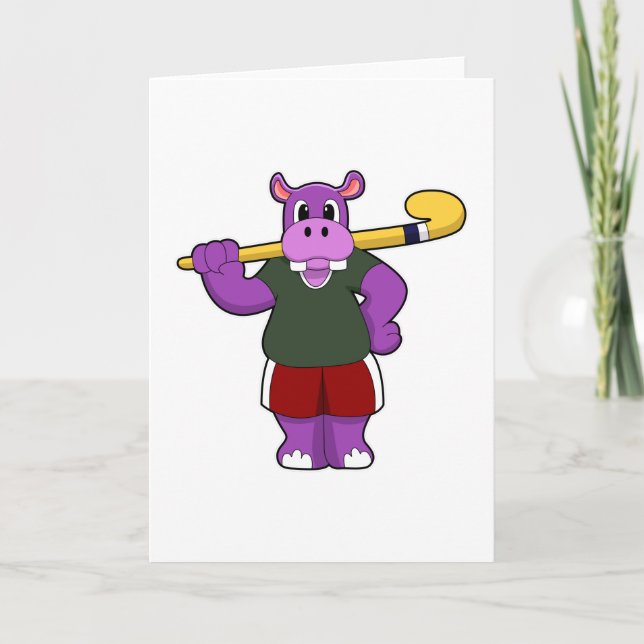 Hippo at Hockey with Hockey bat Card (Front)