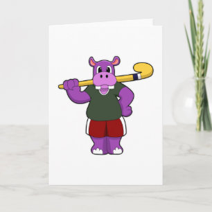 Hippo at Hockey with Hockey bat Card