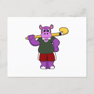 Hippo at Hockey with Hockey bat Postcard