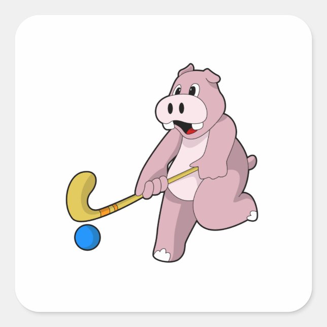 Hippo at Hockey with Hockey bat Square Sticker (Front)
