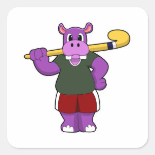 Hippo at Hockey with Hockey bat Square Sticker