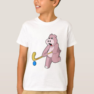 Hippo at Hockey with Hockey bat T-Shirt