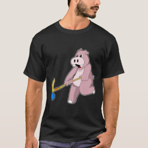Hippo at Hockey with Hockey bat T-Shirt