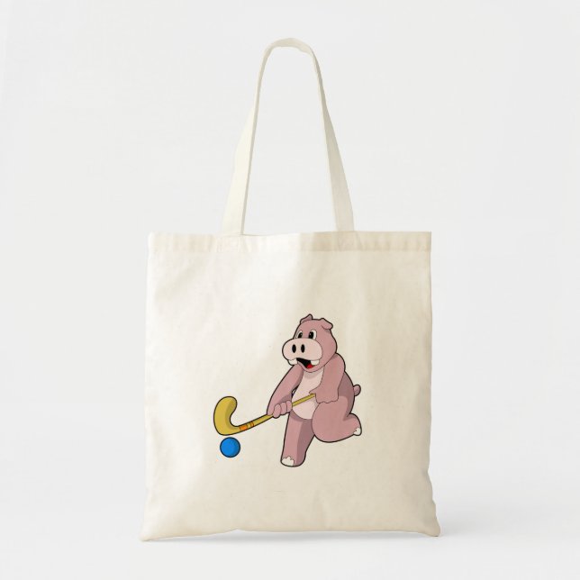 Hippo at Hockey with Hockey bat Tote Bag (Front)