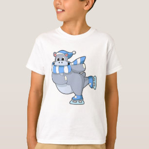 Hippo at Ice skating with Ice skates T-Shirt