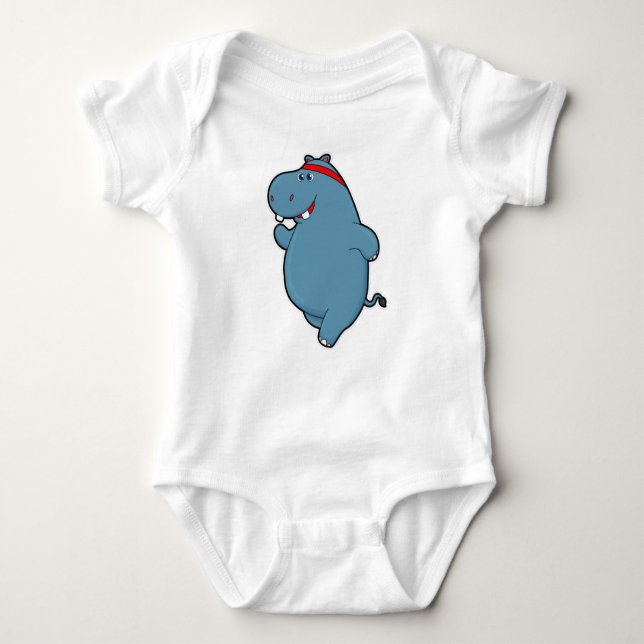 Hippo at Running with Headband Baby Bodysuit (Front)