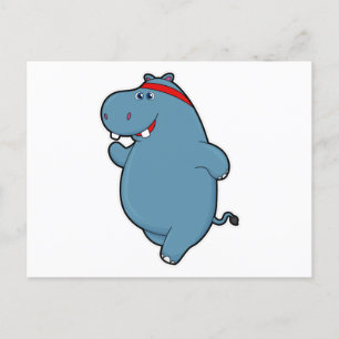 Hippo at Running with Headband Postcard