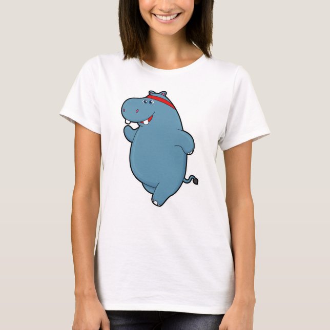Hippo at Running with Headband T-Shirt (Front)