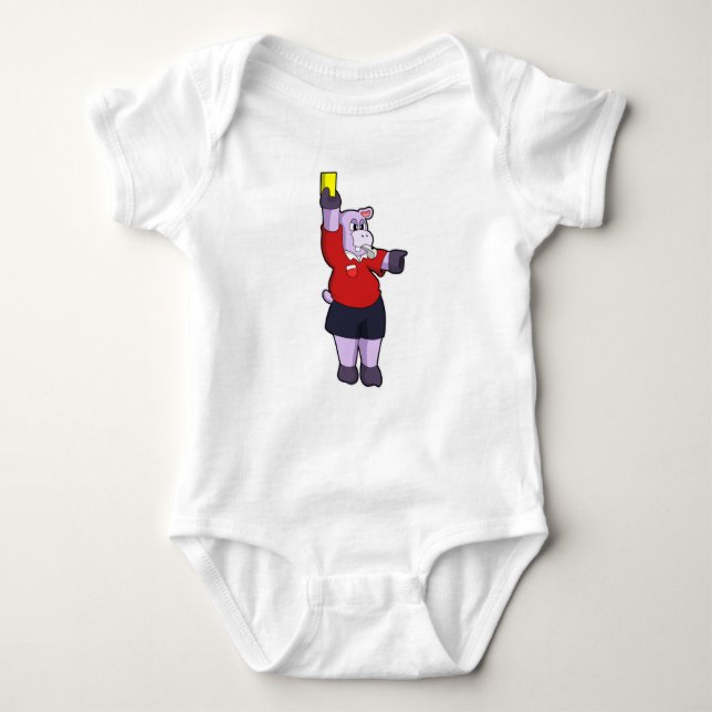 Hippo at Soccer as Referee Baby Bodysuit (Front)