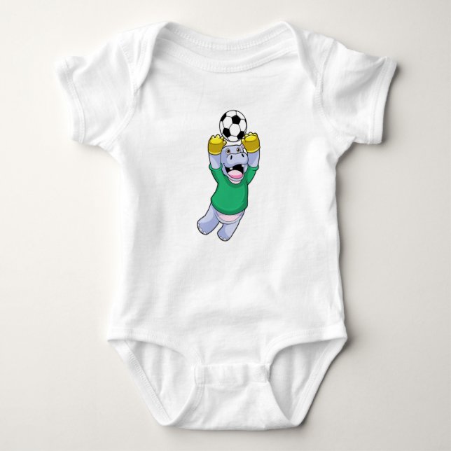 Hippo at Soccer Sports Baby Bodysuit (Front)