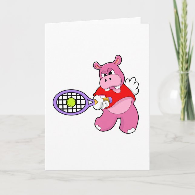 Hippo at Tennis with Tennis racket Card (Front)