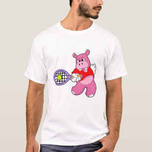 Hippo at Tennis with Tennis racket T-Shirt
