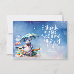 Hippo at the beach thank you card