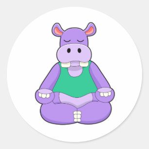 Hippo at Yoga in Sitting Classic Round Sticker