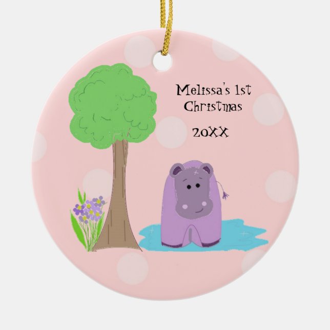 Hippo Baby First Christmas Ceramic Tree Decoration (Front)