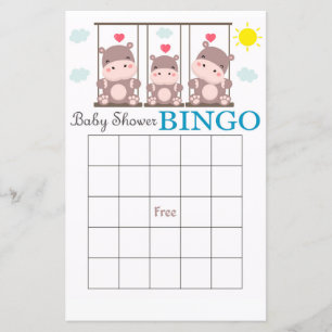 Hippo baby shower bingo card