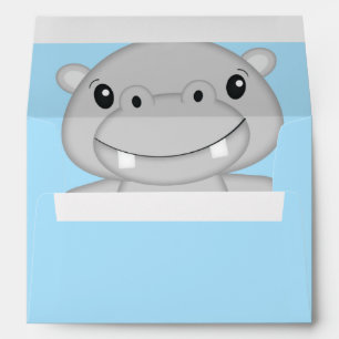 Hippo Baby Shower Blue Envelope