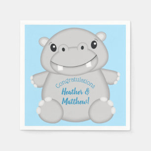 Hippo Baby Shower Blue Napkin