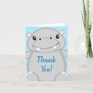 Hippo Baby Shower Blue Thank You Card
